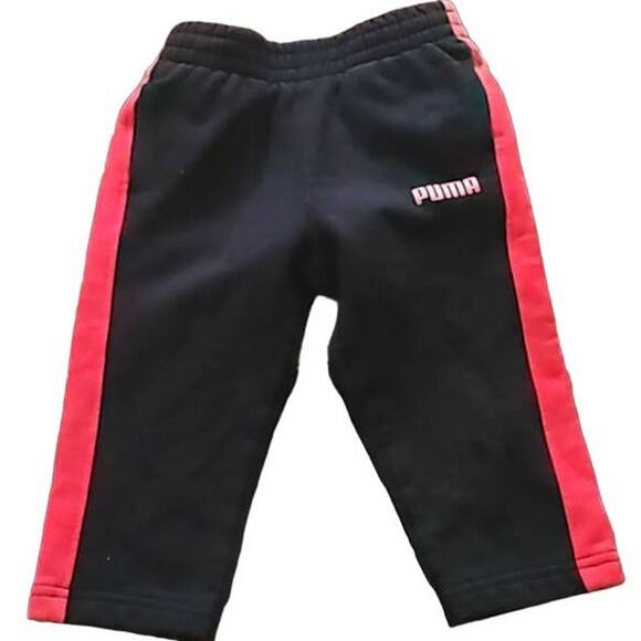 Puma Baby Boy Sweatpants Size 12 Months Black Red Athletic Track Pants EUC - Picture 1 of 4